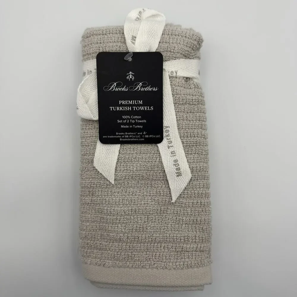 Brooks Brothers Premium Turkish Cotton Finger Tip Towels Set of 2 Taupe Gray NWT